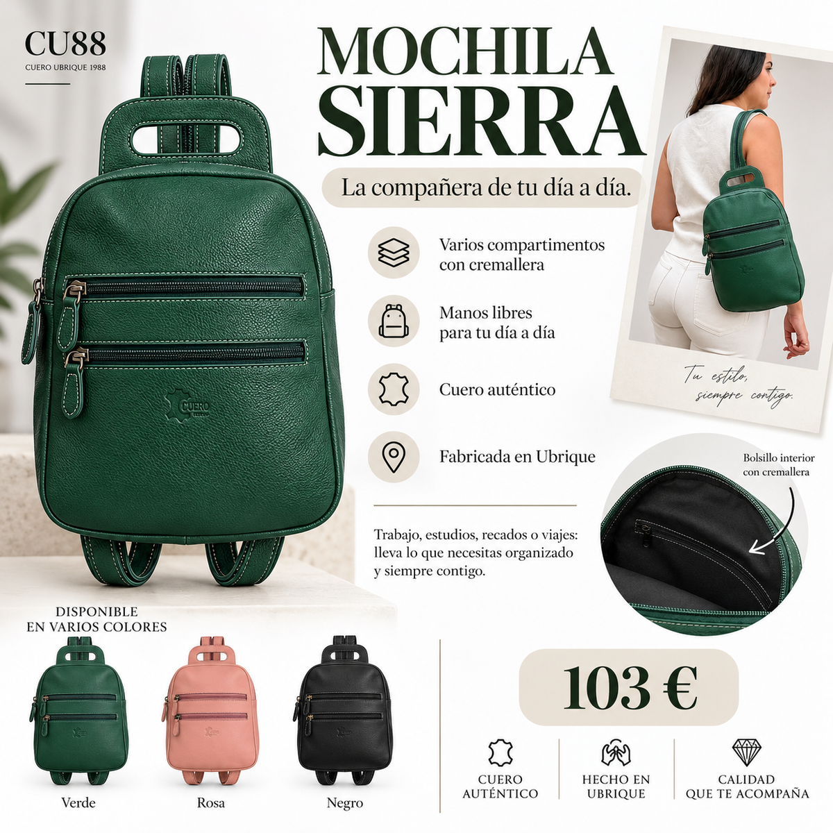 Pack Organizada CU88 — Mochila Sierra, Monedero Bicolor y Pastillero de regalo