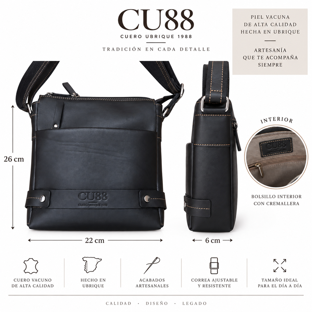 Bandolera de Hombre Grande en Cuero Natural — CU88 Ubrique