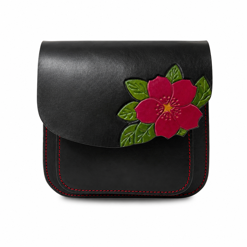 Bolso Bandolera Flor Repujada en Cuero