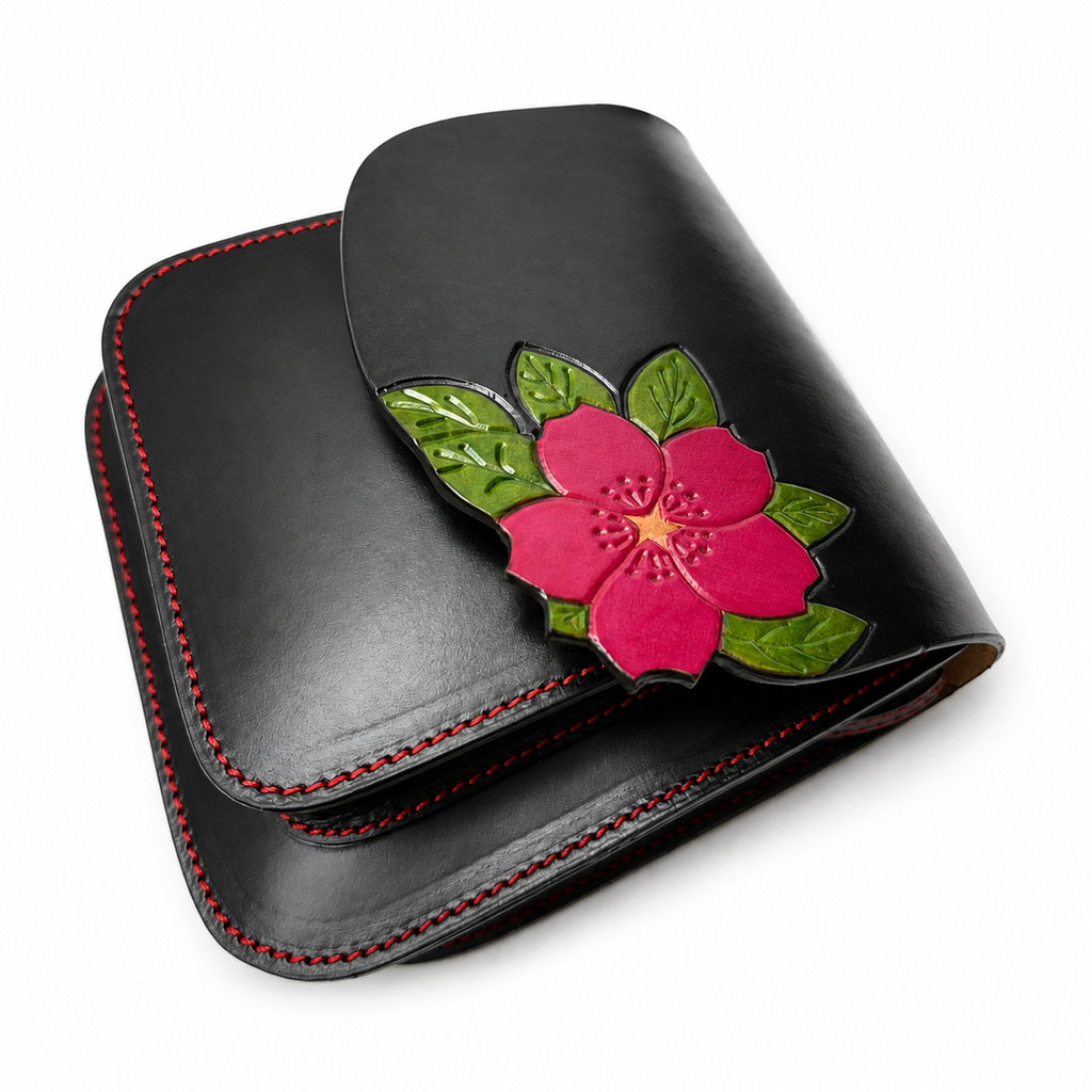 Bolso Bandolera Flor Repujada en Cuero