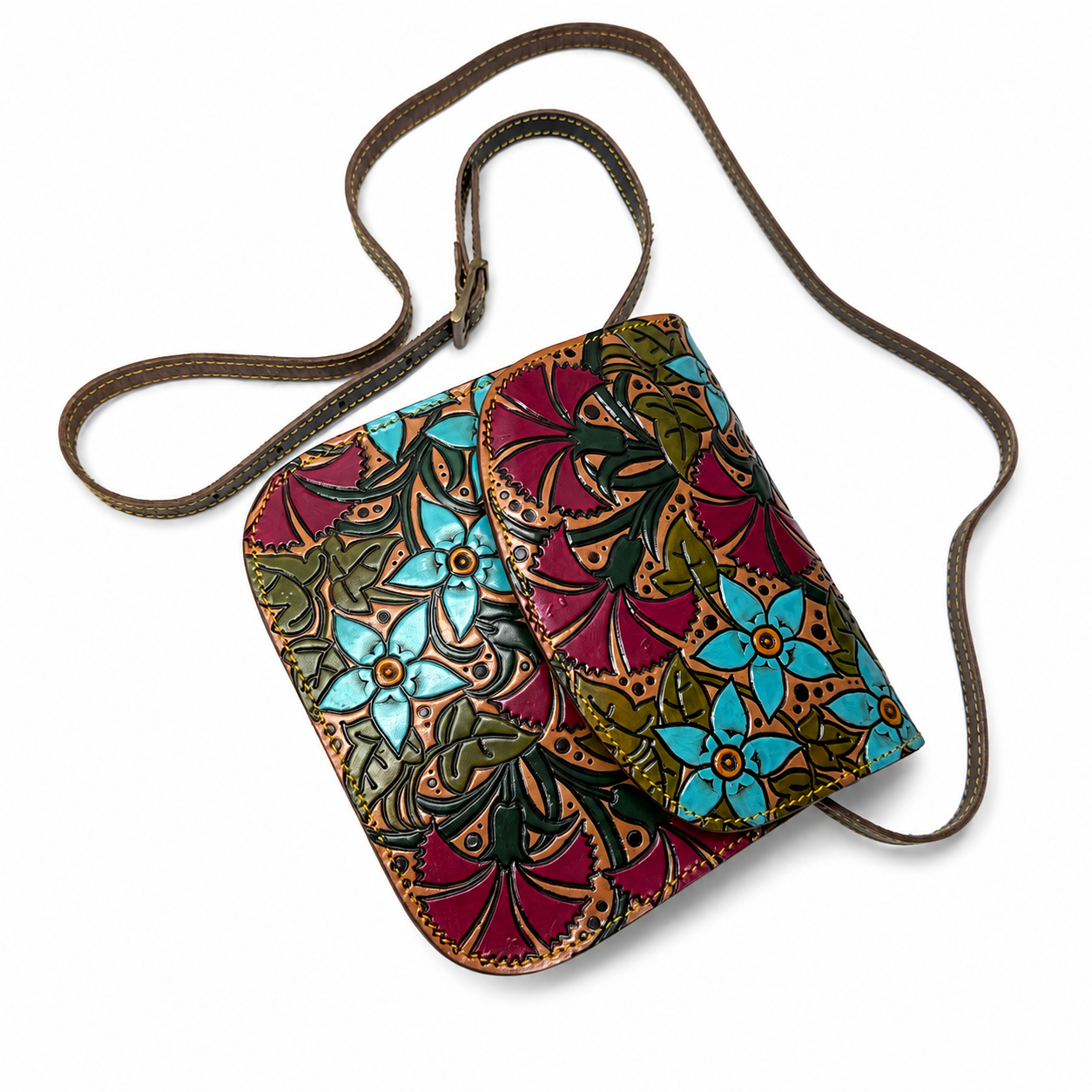 Bolso Bandolera Repujado Flores Silvestres