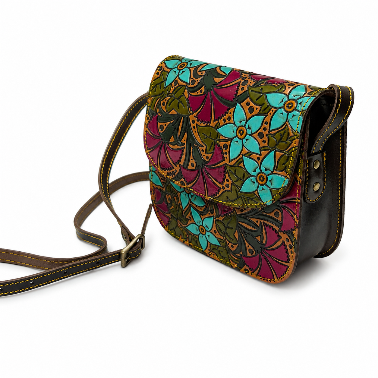 Bolso Bandolera Repujado Flores Silvestres
