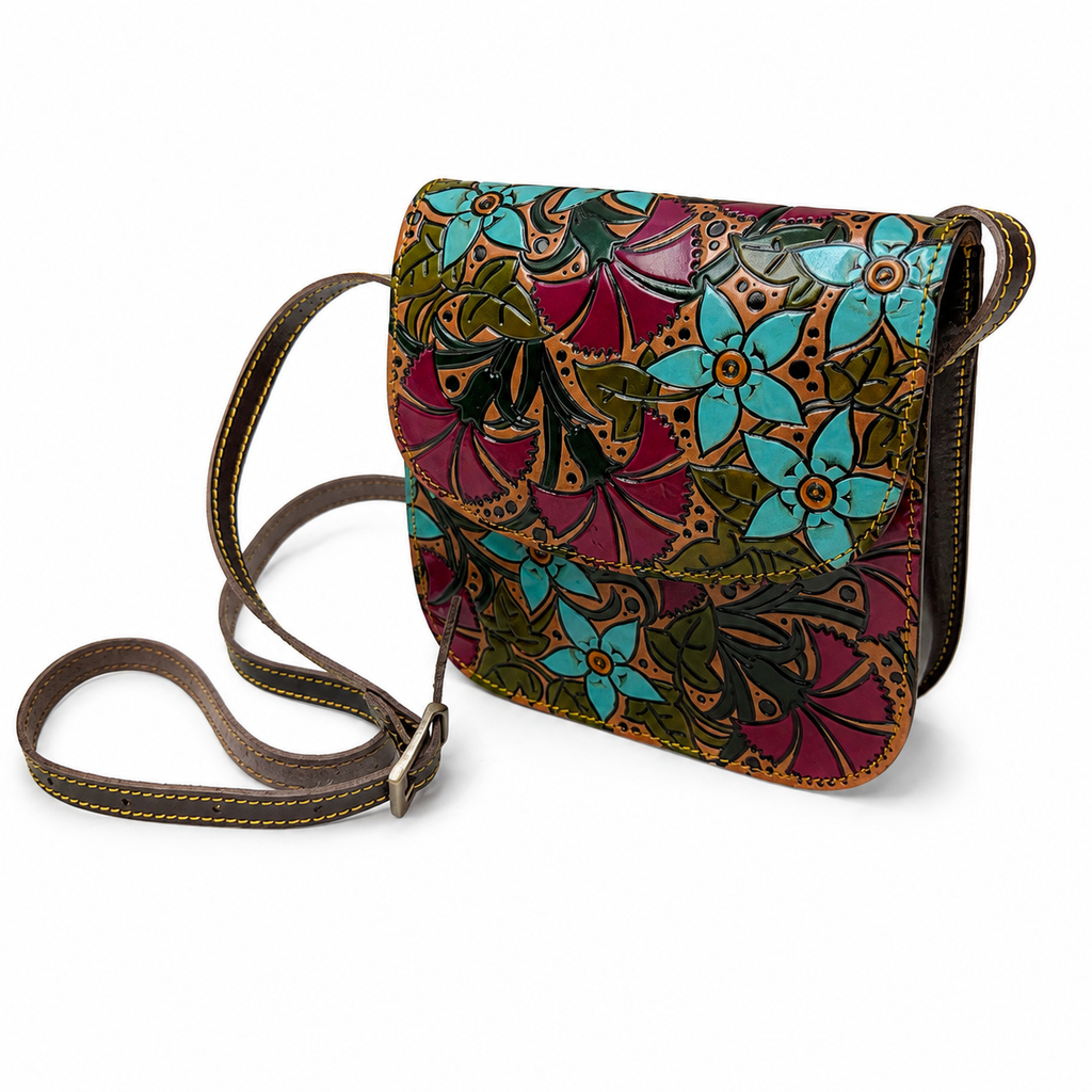 Bolso Bandolera Repujado Flores Silvestres