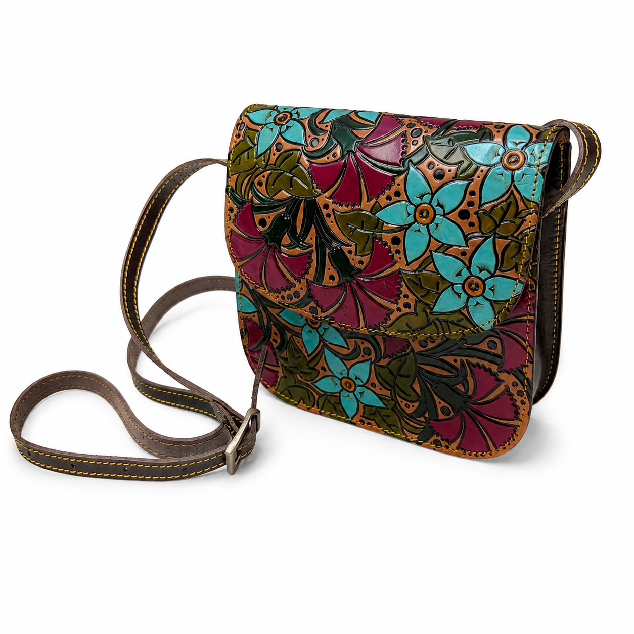 Bolso Bandolera Repujado Flores Silvestres