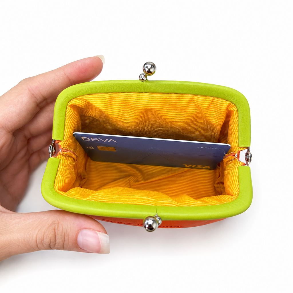 Monedero de piel artesanal con boquilla | Bicolor | CU88