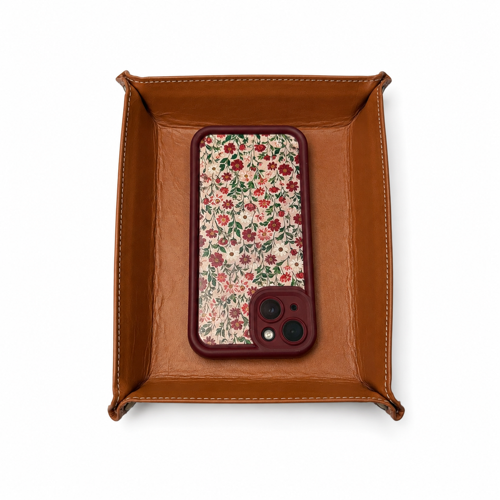 Vaciabolsillos de piel artesanal-rectangular | Organizador de escritorio y recibidor | CU88