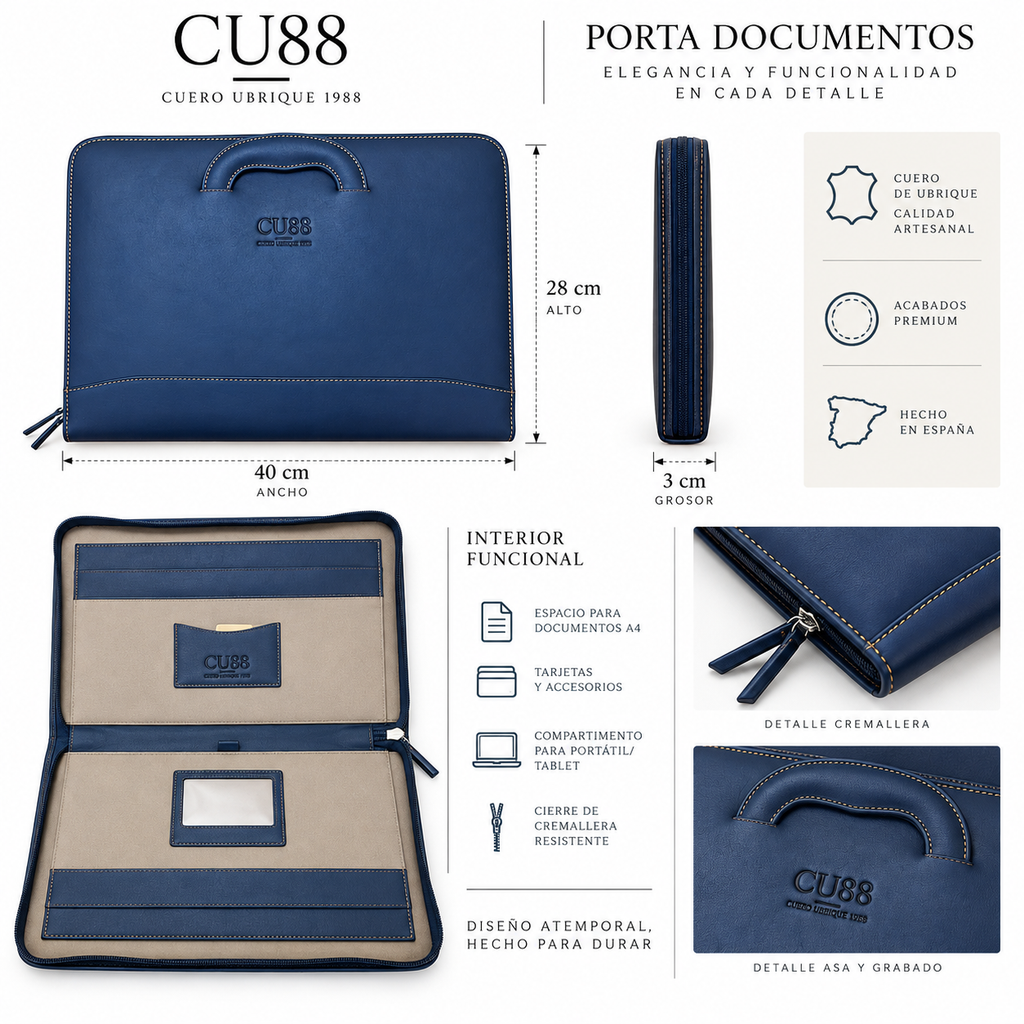 Carpetero portadocumentos A4 de piel natural — Artesanía de Ubrique