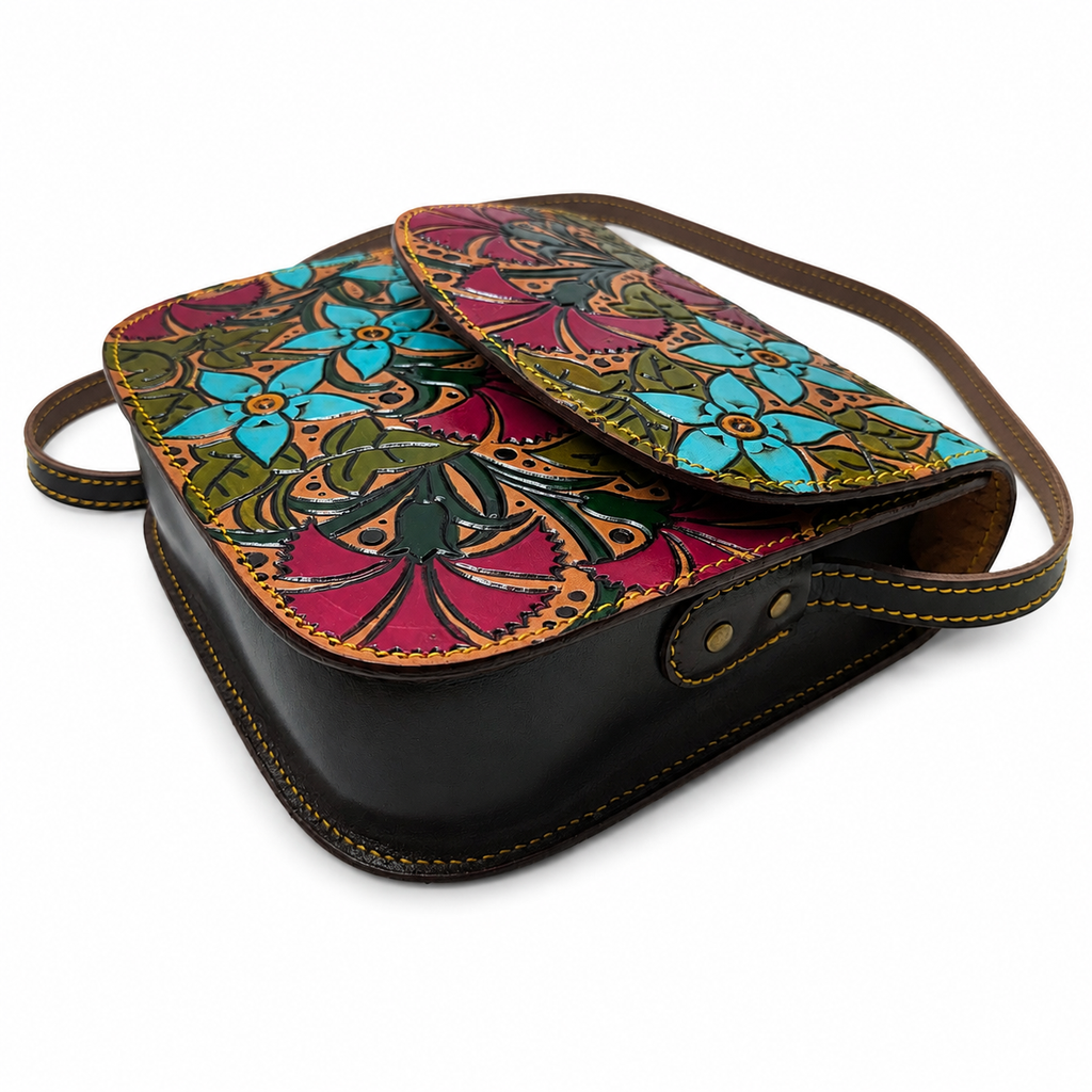 Bolso Bandolera Repujado Flores Silvestres