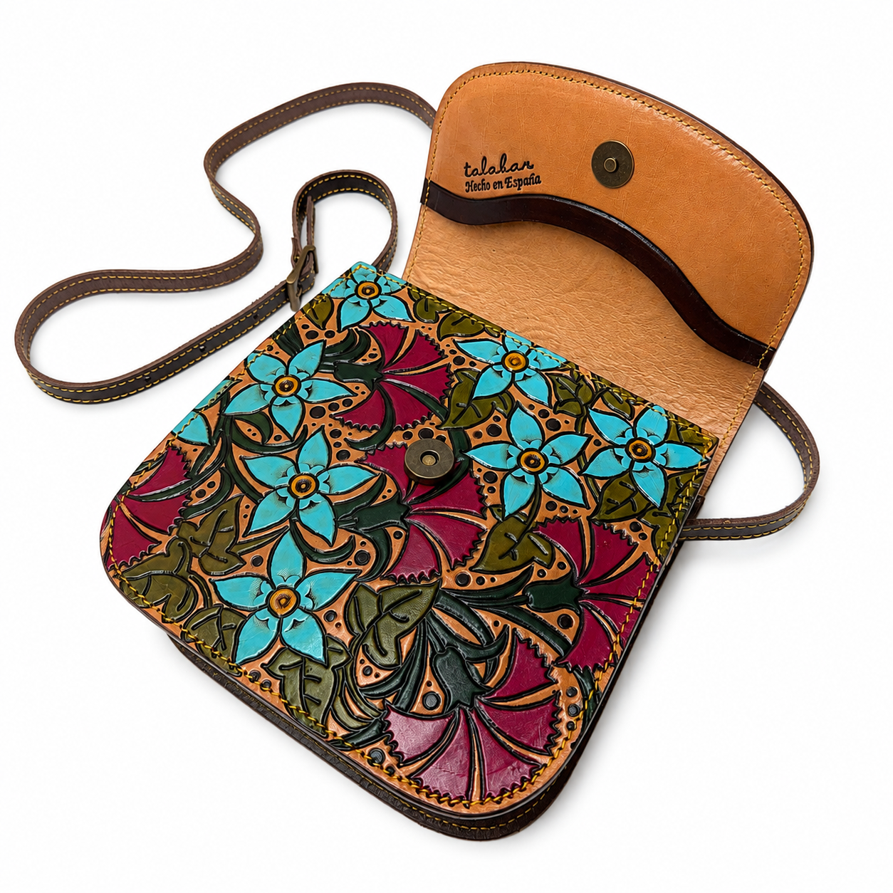 Bolso Bandolera Repujado Flores Silvestres