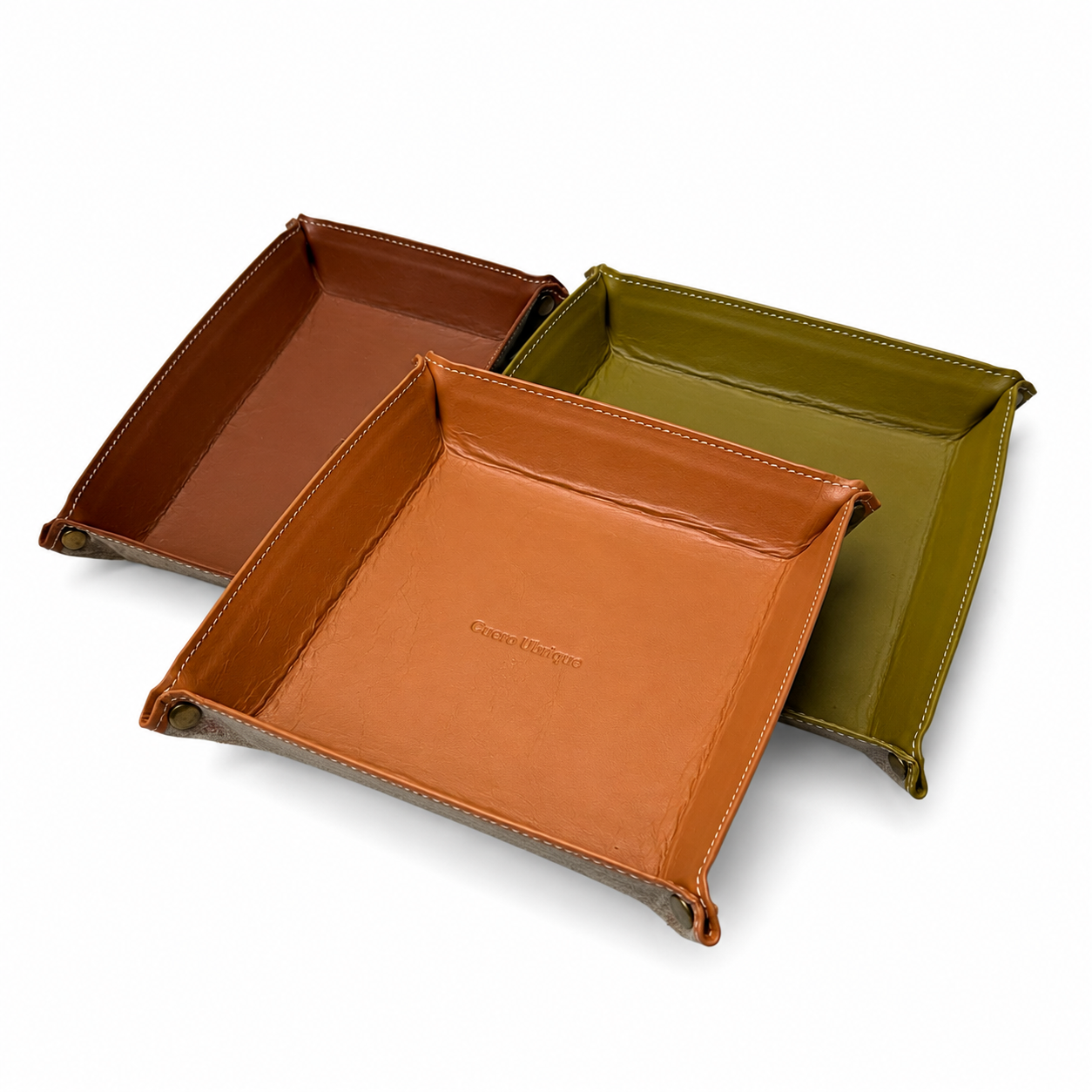 Vaciabolsillos de piel artesanal-rectangular | Organizador de escritorio y recibidor | CU88